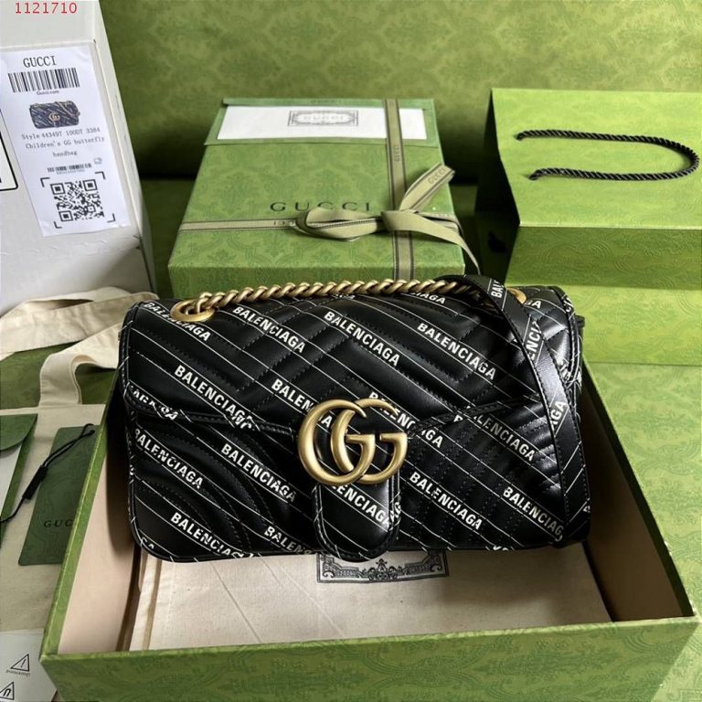 Bolsa Gucci GG Marmont Matelassé Chevron x Balenciaga “Black&Gold”