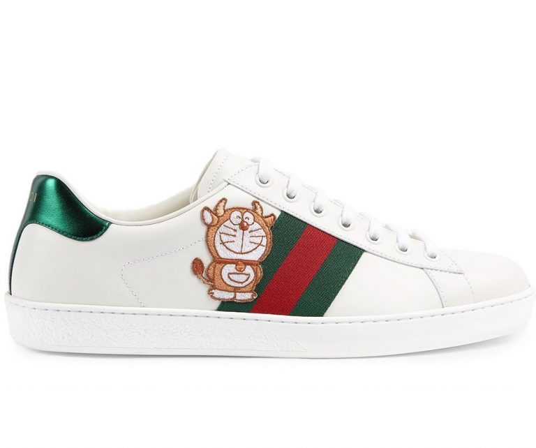 Tênis Gucci x Doraemon Ace “Ivory/Green”