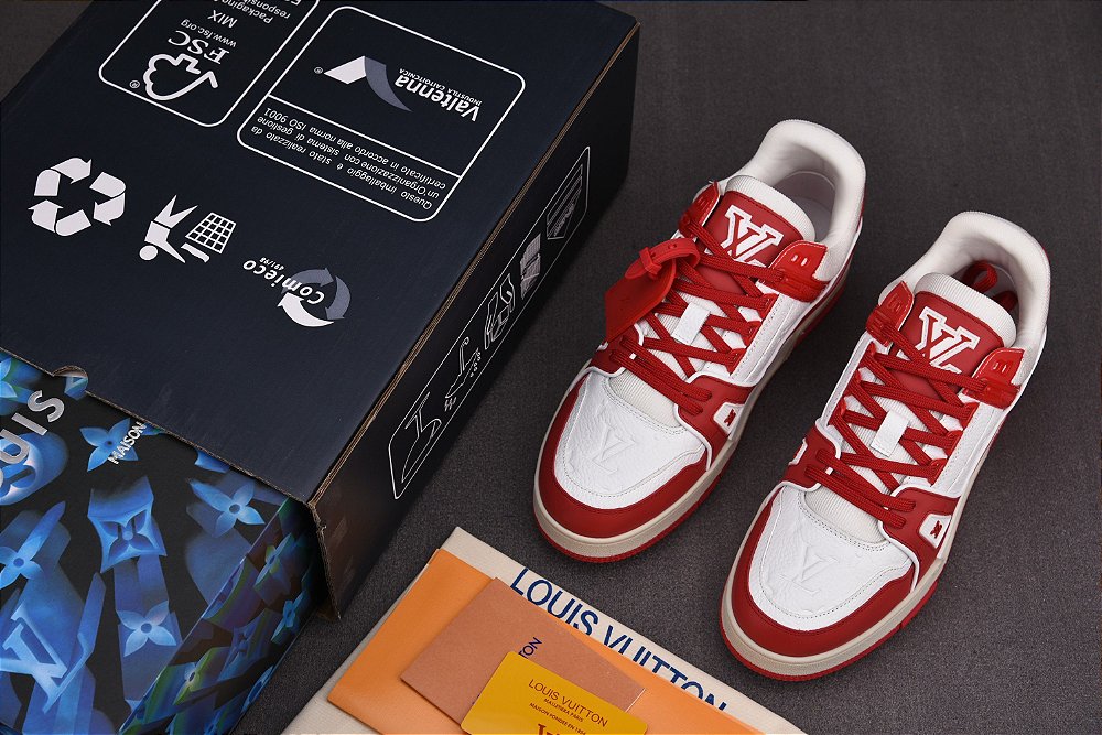 Tênis Louis Vuitton Trainer Sneaker White/Red - Felix Imports
