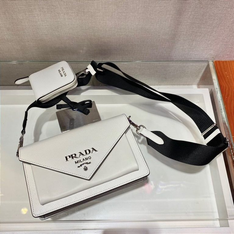 Bolsa Prada Envelope Mini em Couro Saffiano “White”