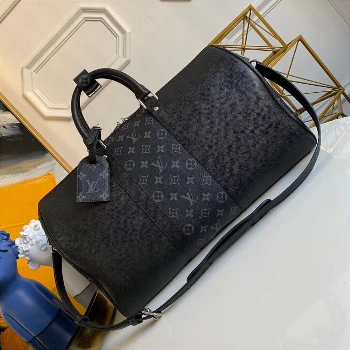 Louis Vuitton Virgil Abloh Yellow Leather Everyday LV Keepall Bandoulière 50 Silver Hardware, 2021 (Like New), Handbag