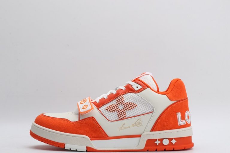 Tênis Louis Vuitton Trainer “Orange/Velcro Strap Monogram Flowers”