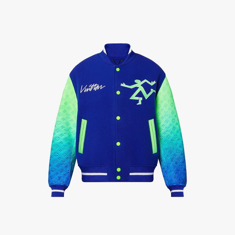 Jaqueta Louis Vuitton Varsity em Couro Bordada “Heather/Green/Blue”