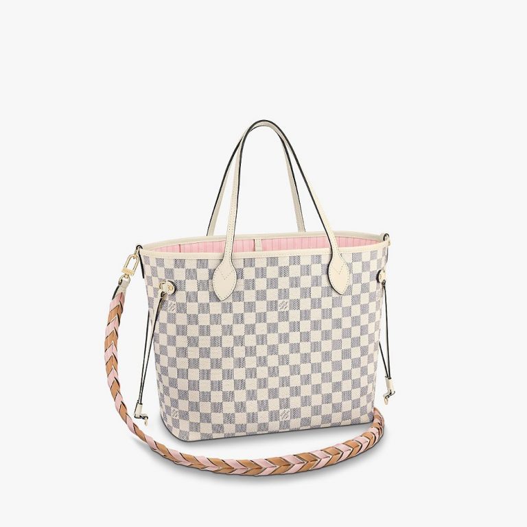 Bolsa Louis Vuitton Neverfull “Damier Azur/Alça de couro trançada”