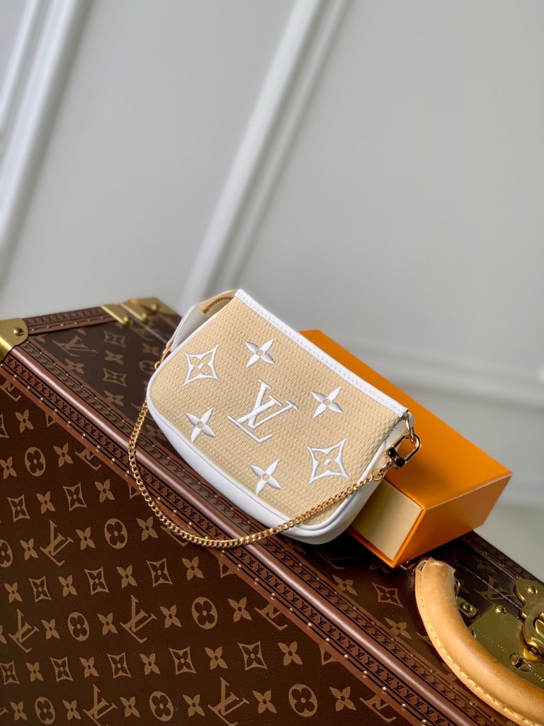 Mini Pochette Acessories Louis Vuitton Em Ráfia E Monogram Branco